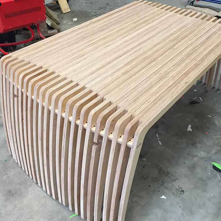 bespoke meeting room table CNC manufactured from birch ply